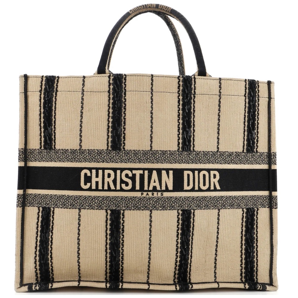 Womens Large Dior Book Tote Bayadere Stripe Embroidered Canvas - Luxury & Chic
